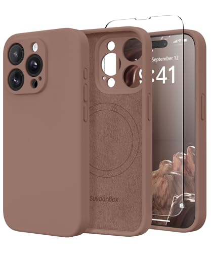 SuydanBox Magnetische Hülle für iPhone 14 Pro, kompatibel mit MagSafe, [Vollständiger Kameraschutz] [Displayschutzfolie] Stoßfeste Silikon-Schutzhülle für iPhone 14 Pro 6,1 Zoll, Braun von SuydanBox