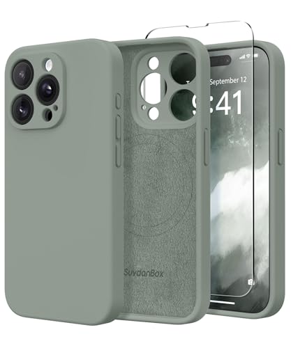 SuydanBox Magnetische Hülle für iPhone 14 Pro, kompatibel mit MagSafe, [Vollständiger Kameraschutz] [Displayschutzfolie] Stoßfeste Silikon-Schutzhülle für iPhone 14 Pro 6,1 Zoll, Calke Grün von SuydanBox