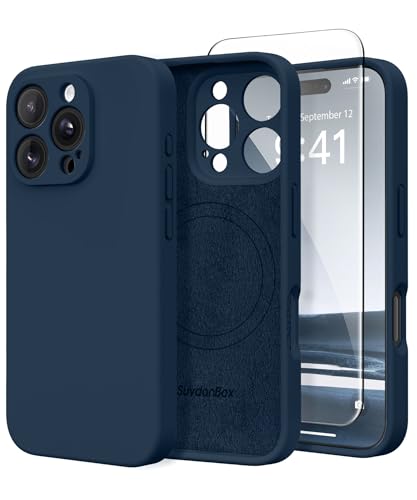 SuydanBox Magnetische Hülle für iPhone 16 Pro, kompatibel mit MagSafe, [Vollständiger Kameraschutz] [Displayschutzfolie] Stoßfeste Silikon-Schutzhülle für iPhone 16 Pro 6,3 Zoll, Kobaltblau von SuydanBox