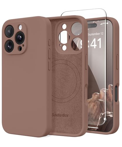SuydanBox Magnetische Hülle für iPhone 16 Pro Max, kompatibel mit MagSafe, [Vollständiger Kameraschutz] [Displayschutzfolie] Stoßfeste Silikon-Schutzhülle für iPhone 16 Pro Max 6,9 Zoll, Hellbraun von SuydanBox