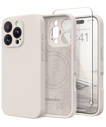 SuydanBox Magnetische Hülle für iPhone 16 Pro Max, kompatibel mit MagSafe, [Vollständiger Kameraschutz] [Displayschutzfolie] Stoßfeste Silikon-Schutzhülle für iPhone 16 Pro Max 6,9 Zoll, Stein von SuydanBox