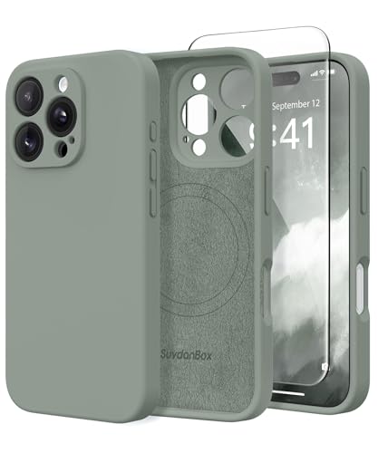 SuydanBox Magnetische Hülle für iPhone 16 Pro Max, kompatibel mit MagSafe, [Vollständiger Kameraschutz] [Displayschutzfolie] Stoßfeste Silikon-Schutzhülle für iPhone 16 Pro Max 6,9 Zoll, Calke Grün von SuydanBox