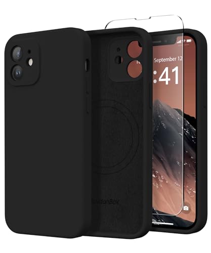 SuydanBox Magnetische Schutzhülle für iPhone 12, kompatibel mit MagSafe, [Vollständiger Kameraschutz] [Displayschutzfolien] Silikon stoßfeste Schutzhülle für iPhone 12 6,1 Zoll, Schwarz von SuydanBox