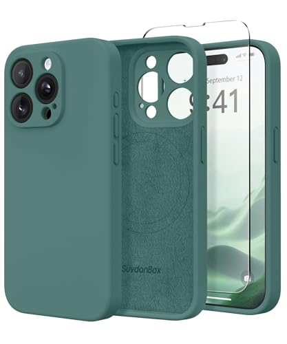 SuydanBox Magnetische Schutzhülle für iPhone 12 Pro Max, kompatibel mit MagSafe, [Voller Kameraschutz] [Displayschutzfolie] Silikon Stoßfeste Schutzhülle für iPhone 12 Pro Max, Mitternachtsgrün von SuydanBox