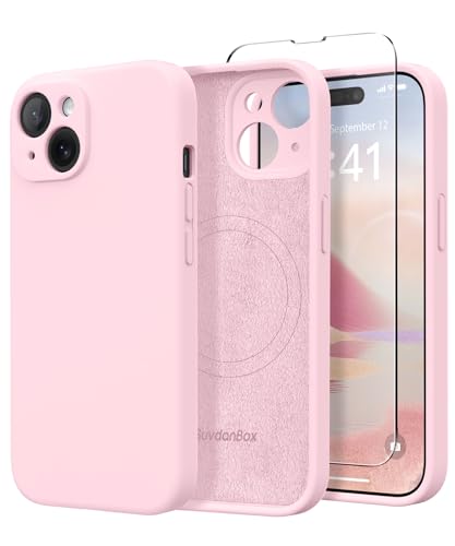 SuydanBox Magnetische Hülle für iPhone 13, Kompatibel mit MagSafe, [vollständiger Kameraschutz] [Displayschutzfolie] Stoßfeste Silikon-Schutzhülle für iPhone 13 6,1 Zoll, Kreiderosa von SuydanBox