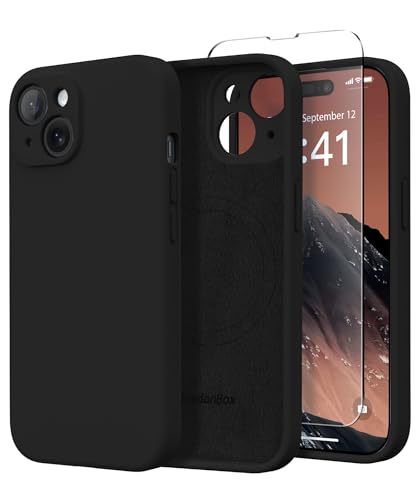 SuydanBox Magnetische Hülle für iPhone 14, Kompatibel mit MagSafe, [vollständiger Kameraschutz] [Displayschutzfolie] Stoßfeste Silikon-Schutzhülle für iPhone 14 6,1 Zoll, Schwarz von SuydanBox