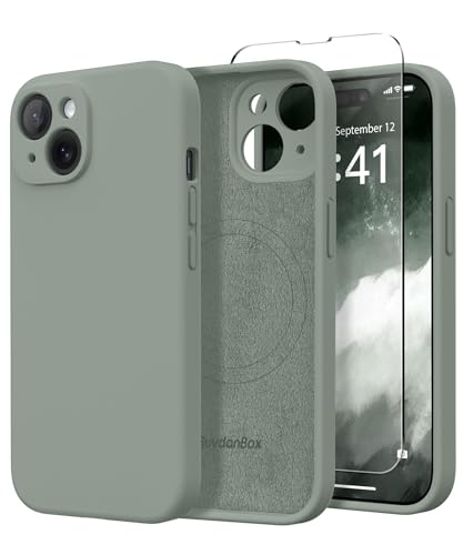 SuydanBox Magnetische Hülle für iPhone 14, Kompatibel mit MagSafe, [vollständiger Kameraschutz] [Displayschutzfolie] Stoßfeste Silikon-Schutzhülle für iPhone 14 6,1 Zoll, Calke Grün von SuydanBox