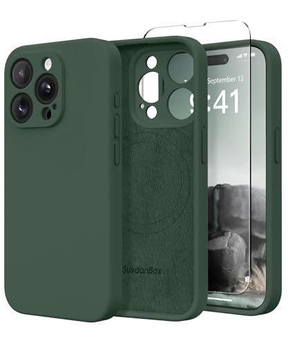 SuydanBox Silikon-Schutzhülle für iPhone 15 Pro, kompatibel mit MagSafe, Kameraschutz, Displayschutzfolie, schlanke, stoßfeste Schutzhülle, weiches kratzfestes Mikrofaserfutter, Alpingrün SuydanBox Silikon-Schutzhülle für iPhone 15 Pro, kompatibel mit MagSafe, Kameraschutz, Displayschutzfolie, schlanke, stoßfeste Schutzhülle, weiches kratzfestes Mikrofaserfutter, Alpingrün von SuydanBox
