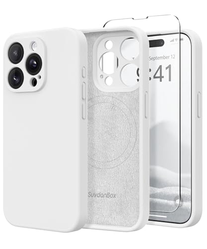 SuydanBox Magnetische Schutzhülle für iPhone 15 Pro, kompatibel mit MagSafe, [Vollständiger Kameraschutz] [Displayschutzfolien] Silikon Stoßfeste Schutzhülle für iPhone 15 Pro 6,1 Zoll, Weiß von SuydanBox