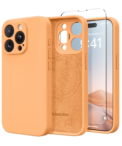 SuydanBox Magnetische Schutzhülle für iPhone 15 Pro, kompatibel mit MagSafe, [vollständiger Kameraschutz], [Displayschutzfolie] Silikon stoßfeste Schutzhülle für iPhone 15 Pro 6,1 Zoll, Cantaloupe von SuydanBox