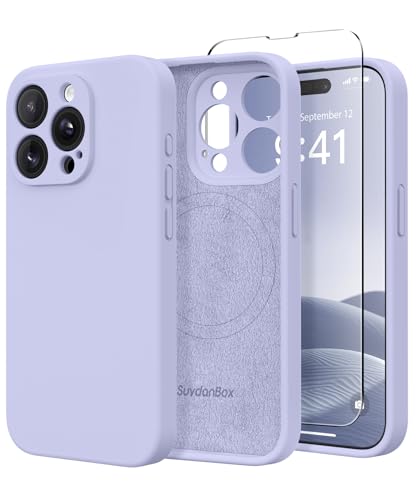 SuydanBox Silikon-Schutzhülle für iPhone 15 Pro Max, kompatibel mit MagSafe, Kameraschutz, Displayschutzfolie, schlanke, stoßfeste Schutzhülle, weiches kratzfestes Mikrofaserfutter, Lila SuydanBox Silikon-Schutzhülle für iPhone 15 Pro Max, kompatibel mit MagSafe, Kameraschutz, Displayschutzfolie, schlanke, stoßfeste Schutzhülle, weiches kratzfestes Mikrofaserfutter, Lila von SuydanBox