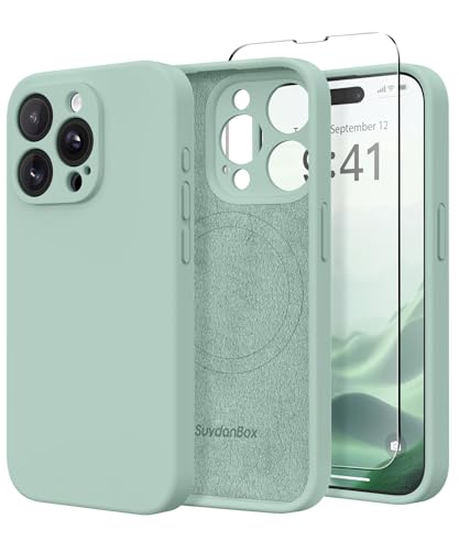 SuydanBox Magnetische Schutzhülle für iPhone 15 Pro Max, kompatibel mit MagSafe, [vollständiger Kameraschutz] [Displayschutzfolie] Silikon stoßfeste Schutzhülle für iPhone 15 Pro Max 6,7 Zoll, Minze von SuydanBox