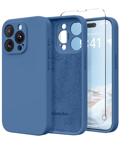 SuydanBox Magnetische Schutzhülle für iPhone 15 Pro Max, kompatibel mit MagSafe, [Vollständiger Kameraschutz] [Displayschutzfolie] Silikon stoßfeste Schutzhülle für iPhone 15 Pro Max 6,7 Zoll, Seeblau von SuydanBox