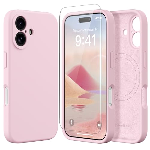 SuydanBox Magnetische Hülle für iPhone 16, kompatibel mit MagSafe, [Vollständiger Kameraschutz] [Displayschutzfolie] Stoßfeste Silikon-Schutzhülle für iPhone 16 6,1 Zoll, Kreiderosa von SuydanBox