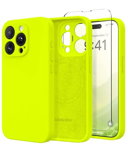 SuydanBox Silikon-Schutzhülle für iPhone 15 Pro, kompatibel mit MagSafe, Kameraschutz, Displayschutzfolien, schlanke, stoßfeste Schutzhülle, weiches kratzfestes Mikrofaserfutter, Leuchtendes Grün SuydanBox Silikon-Schutzhülle für iPhone 15 Pro, kompatibel mit MagSafe, Kameraschutz, Displayschutzfolien, schlanke, stoßfeste Schutzhülle, weiches kratzfestes Mikrofaserfutter, Leuchtendes Grün von SuydanBox