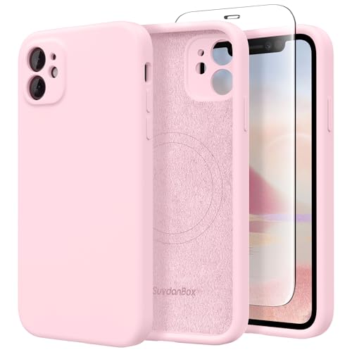 SuydanBox Magnetische Schutzhülle für iPhone 11, Silikon, kompatibel mit MagSafe, [vollständiger Kameraschutz], [Displayschutzfolie] Schlanke, stoßfeste Schutzhülle für iPhone 11 6,1 Zoll, Kreiderosa von SuydanBox
