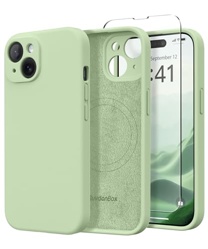 SuydanBox Magnetische Schutzhülle für iPhone 15, kompatibel mit MagSafe, [Displayschutzfolie + vollständiger Kameraschutz], stoßfeste, Kratzfeste Silikon-Schutzhülle für iPhone 15 6,1 Zoll, Matcha von SuydanBox