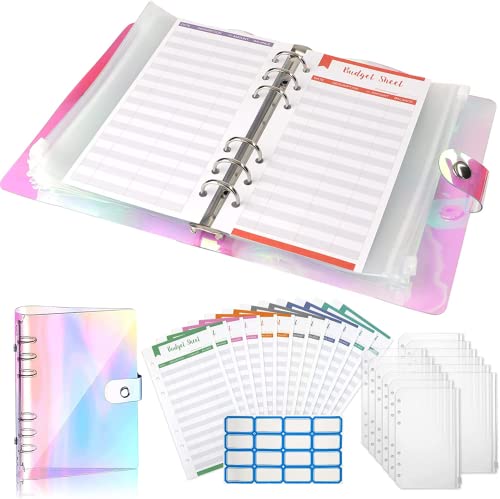 Budget Binder, A6 Budget Planner, 6 Löcher Loseblatt Notizbuch, Binder Budget Notizbuch Set, mit 8 Binder Taschen, 12 Farben Budgetblätter und 16 Etikettenaufklebern(Laser) von Svalor