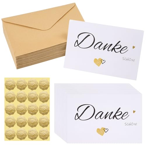 Danke Karte Set, 20 Stück Dankeskarten, mit 20 Kraftpapier Briefumschläge, Selbstklebende Aufkleber, Blanko Karten für zum Schreiben, Karte Danke für Geburtstag, Hochzeit etc.(9x14cm) von Svalor