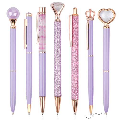 Lila Kugelschreiber Set,7 Stück Glitzer Kugelschreiber,Kugelschreiber Mädchen,Schöne Kugelschreiber aus Metall mit Großer Diamant,Lila Glitzer Geschenk für Schule Büro Hochzeit von Svalor