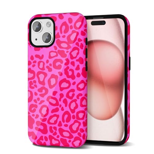Svanove Cheetah Print Handyhülle für iPhone 15 Hülle Leopard Trendy Muster, Neon Pink von Svanove