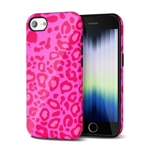 Svanove Cheetah Print Handyhülle für iPhone SE 2022/7/ 8 Hülle Leopard Trendy Muster, Neon Pink von Svanove