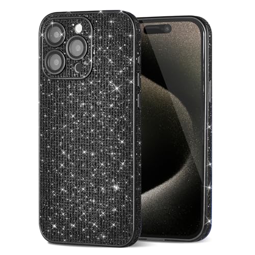 Svanove Für iPhone 15 Pro Hülle Glitzer Diamant, Luxus Sparkle Bling Glänzend Kristall Strass Rand mit Kameraschutz, Dünn Slim Aesthetic Cute Hart Plastik Handyhülle für Frauen, Schwarz Svanove Für iPhone 15 Pro Hülle Glitzer Diamant, Luxus Sparkle Bling Glänzend Kristall Strass Rand mit Kameraschutz, Dünn Slim Aesthetic Cute Hart Plastik Handyhülle für Frauen, Schwarz von Svanove