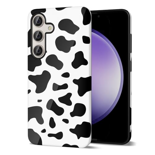 Svanove Kuh Druck Handyhülle für Samsung Galaxy S23 FE Hülle Girly, Süße Kuh Cover für Frauen Mädchen, Luxus Trendy Retro Cool Animal Print Design Aesthetic Muster Y2k Hartschale Plastik Cover Schwarz von Svanove