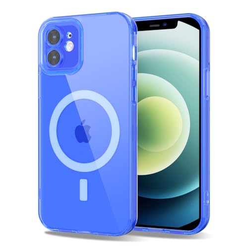 Svanove für iPhone 12 Hülle Kompatibel mit Magsafe, Durchsichtig Magnetisch Kameraschutz Handyhülle, Dünn Farbig Silikon Schutzhülle Slim Stoßfest Weich Transparent Mag Schutz Case, Neon Blau von Svanove