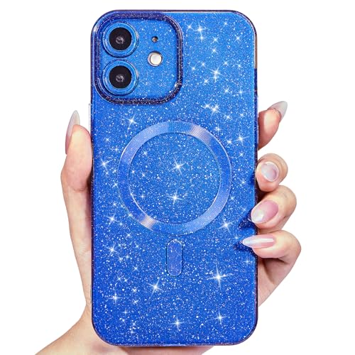 Svanove für iPhone 12 Mini Hülle Glitzer Kompatibel mit Magsafe, Magnetisch Kameraschutz Handyhülle, Niedlich Schutzhülle Bling Gitter Dünn Silikon Stoßfest Weich Case für Frauen Mädchen, Royal Blue von Svanove