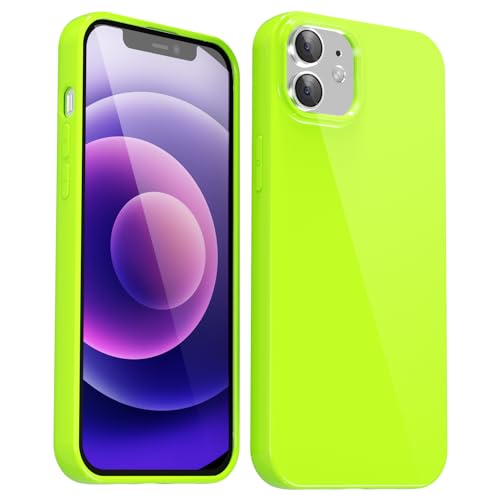 Svanove für iPhone 12 Mini Hülle Silikon, Dünn Handyhülle Einfarbig Glatt Gummi Gel Original, Weich TPU Slim Case Leicht Schutz Stoßfest Kameraschutz Schutzhülle, Neon Grün von Svanove