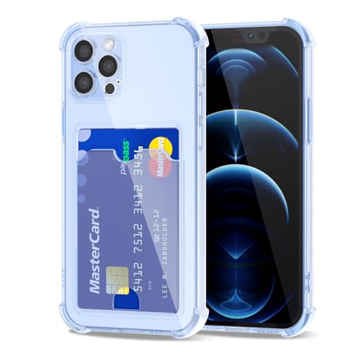 Svanove für iPhone 12 Pro Hülle Durchsichtig mit Kartenfach, Transparent Kartenhalter Kameraschutz Handyhülle, Dünn Schutz Silikon Geldbörse Schutzhülle Stoßfest Slim Wallet Case, Hellblau von Svanove