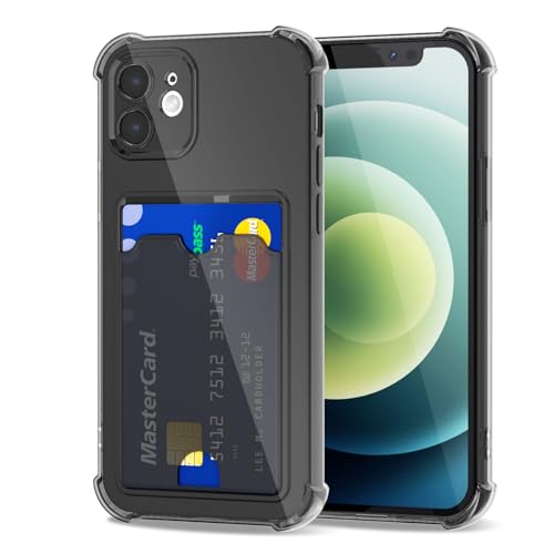 Svanove für iPhone 12 Hülle Durchsichtig mit Kartenfach, Transparent Kartenhalter Kameraschutz Handyhülle, Dünn Schutz Silikon Geldbörse Schutzhülle Stoßfest Slim Wallet Case, Schwarz von Svanove