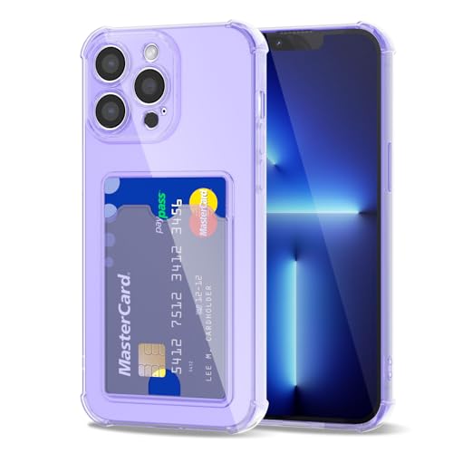 Svanove für iPhone 13 Pro Max Hülle Durchsichtig mit Kartenfach, Transparent Kartenhalter Kameraschutz Handyhülle, Dünn Schutz Silikon Geldbörse Schutzhülle Stoßfest Slim Wallet Case, Lila Flieder von Svanove
