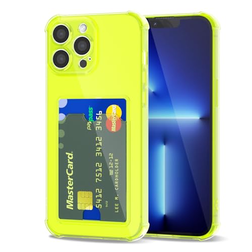 Svanove für iPhone 13 Pro Max Hülle Durchsichtig mit Kartenfach, Transparent Kartenhalter Kameraschutz Handyhülle, Dünn Schutz Silikon Geldbörse Schutzhülle Stoßfest Slim Wallet Case, Neon Grün von Svanove
