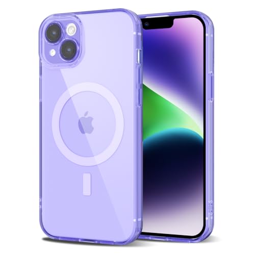 Svanove für iPhone 14 Hülle Kompatibel mit Magsafe, Durchsichtig Magnetisch Kameraschutz Handyhülle, Dünn Farbig Silikon Schutzhülle Slim Stoßfest Weich Transparent Mag Schutz Case, Lila Flieder von Svanove