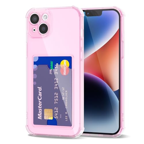 Svanove für iPhone 14 Plus Hülle Kartenfach Silikon Durchsichtig, Dünn Transparent Karten Wallet Handyhülle mit Kameraschutz, Klar TPU Karte Handy hülle Kartenhalter Schutzhülle Bumper Case, Rosa Pink von Svanove