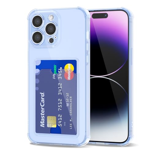 Svanove für iPhone 14 Pro Max Hülle Durchsichtig mit Kartenfach, Transparent Kartenhalter Kameraschutz Handyhülle, Dünn Schutz Silikon Geldbörse Schutzhülle Stoßfest Slim Wallet Case, Hellblau von Svanove