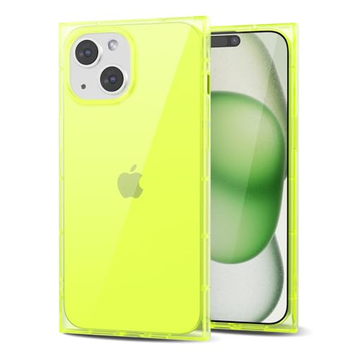 Svanove für iPhone 15 Hülle Durchsichtig Quadratisch, Transparent Rechteckig Square Handyhülle Kameraschutz, Klar Farbig Dünn Schutz Silikon Schutzhülle Stoßfest Weich Clear Case, Neon Grün von Svanove