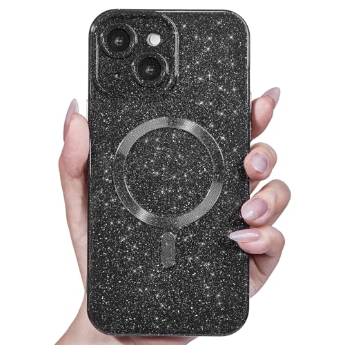 Svanove für iPhone 15 Hülle Glitzer Kompatibel mit Magsafe, Magnetisch Kameraschutz Handyhülle, Niedlich Schutzhülle Bling Gitter Dünn Silikon Stoßfest Weich Case für Frauen Mädchen, Schwarz Svanove für iPhone 15 Hülle Glitzer Kompatibel mit Magsafe, Magnetisch Kameraschutz Handyhülle, Niedlich Schutzhülle Bling Gitter Dünn Silikon Stoßfest Weich Case für Frauen Mädchen, Schwarz von Svanove