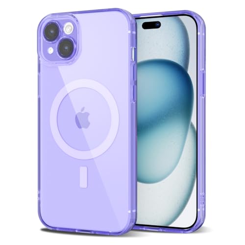 Svanove für iPhone 15 Plus Hülle Kompatibel mit Magsafe, Durchsichtig Magnetisch Kameraschutz Handyhülle, Dünn Farbig Silikon Schutzhülle Slim Stoßfest Weich Transparent Mag Schutz Case, Lila Flieder von Svanove