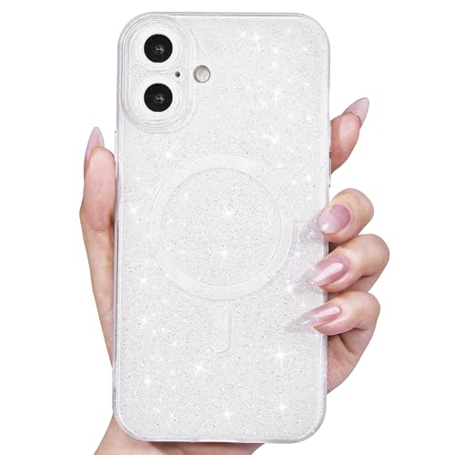 Svanove für iPhone 16 Hülle Magsafe Glitzer mit Kameraschutz, Dünn Bunt Silikon Handyhülle Mädchen Handy Hülle Magnetisch Induktives Laden, Bling Sterne Weich TPU Slim Case Schutzhülle, Weiß Weiss Svanove für iPhone 16 Hülle Magsafe Glitzer mit Kameraschutz, Dünn Bunt Silikon Handyhülle Mädchen Handy Hülle Magnetisch Induktives Laden, Bling Sterne Weich TPU Slim Case Schutzhülle, Weiß Weiss von Svanove