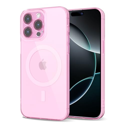 Svanove für iPhone 16 Pro Hülle Kompatibel mit Magsafe, Durchsichtig Magnetisch Kameraschutz Handyhülle, Dünn Farbig Silikon Schutzhülle Slim Stoßfest Weich Transparent Mag Schutz Case, Klar Rosa von Svanove