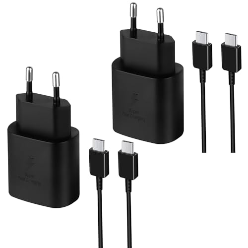 2-Pack Schnellladegerät USB C Ladegerät 25W für Samsung Galaxy S24 S23 S22 S21 S20 FE/Plus/Ultra, S24+ S23+ S10 S9 S8 M54 M51 A72 A55 A54 A52 A15 A14, mit Ladekabel Typ C 1,5m Schnellladekabel von Swadaws