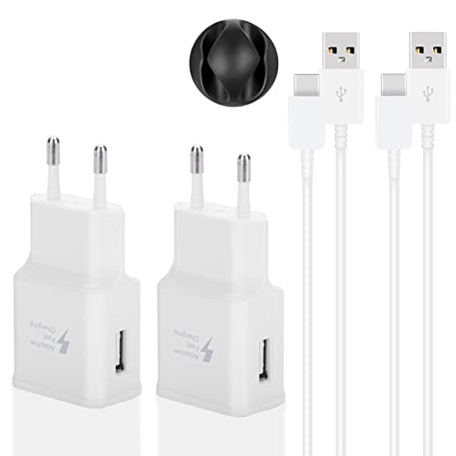 Swadaws Ladegerät mit Ladekabel USB auf Typ-c (1.5 Meter) Kompatibel mit Samsung Galaxy S8/S8 Plus/S9/S10/S10 Plus/S10e/A50/S20/S20 FE/S21/S21 Ultra/Note 8/9/10/20, AFC Fast Charger (Weiß) von Swadaws