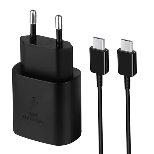 Swadaws Schnellladegerät, USB C Ladegerät 25 W Kompatibel für Samsung Galaxy S22, Galaxy S21/S21 Plus/S21 Ultra/S20/S20/S20 FE/S20 Plus/Galaxy M51 A72 4G 5G A52, mit Ladekabel Typ C 1.5m [Schwarz] von Swadaws