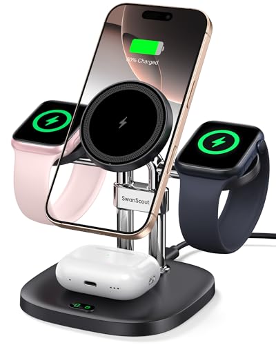 SwanScout 709M Fast Dual Ladestation für Apple Watch 10, Induktive Ladestation für iPhone 16/15/14/13/12 Serie, Kabelloses Ladegerät für Apple Watch 9/8/7/6/5/4/3/2/SE 2&Airpods 4 von SwanScout