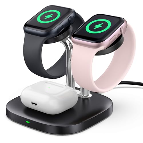 SwanScout Dual Watch Ladestation für Apple Watch, 3-in-1 kabellose Ladegerät Kompatibel mit Apple Watch Ultra 2/Ultra/9/8/7/6/5/3/2/SE, kabelloses Ladestation für Airpods Pro 2/Pro/3/2 (ohne Adapter) von SwanScout