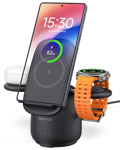 SwanScout Induktive Ladestation für Samsung S25 Ultra, 3 in 1 Wireless Charger für Samsung S25/S24/S23/Z Flip/Z Fold, Kabelloses Ladegerät für Galaxy Watch Ultra/7/6/5, Galaxy Buds, 707S (No Adapter) SwanScout Induktive Ladestation für Samsung S25 Ultra, 3 in 1 Wireless Charger für Samsung S25/S24/S23/Z Flip/Z Fold, Kabelloses Ladegerät für Galaxy Watch Ultra/7/6/5, Galaxy Buds, 707S (No Adapter) von SwanScout