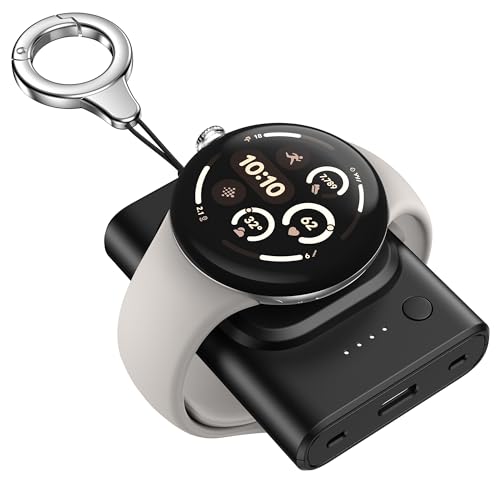 SwanScout Ladestation für Google Pixel Watch 3/2/Fitbit Versa 4/Versa 3/Sense 2/Sense/Ace LTE (Nicht für Google Pixel Watch 1), 1800mAh Tragbares Ladegerät mit Schlüsselanhänger, SwanScout 305G2 von SwanScout